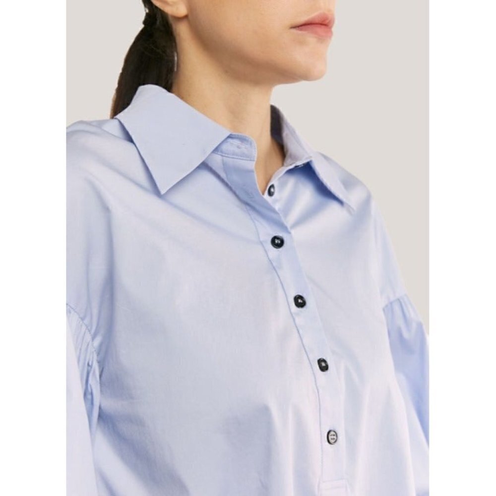 New Gentle Herd Shirt Dress Women S Light Blue Lantern Sleeve Cotton Poplin — image 8 of 8